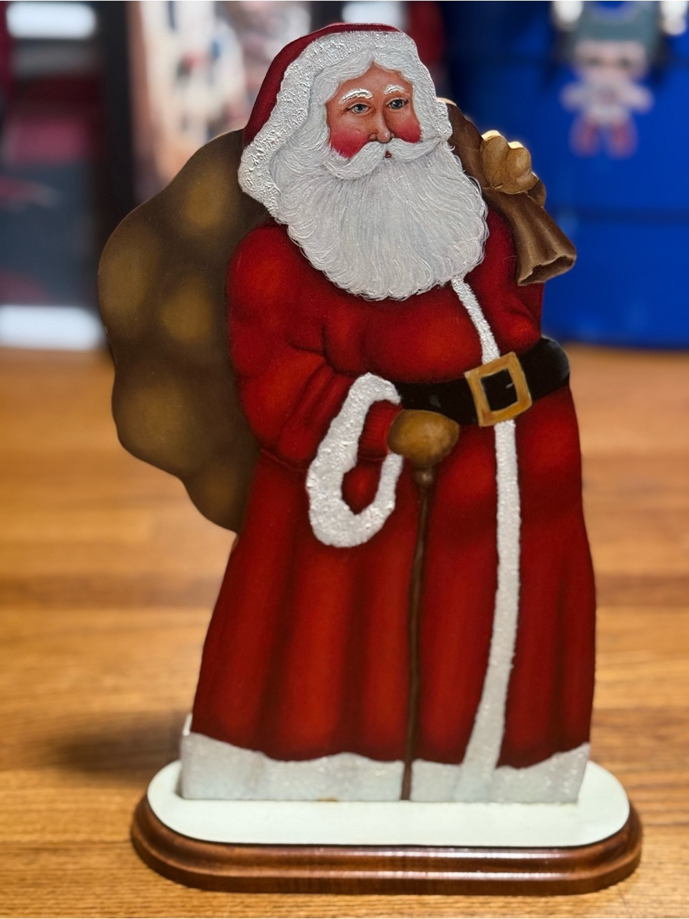 Vintage 90’s Wooden Hand Painted Folk Art “Santa Clause” Carrying a Bag of Toys
